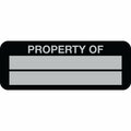 Lustre-Cal Property ID Label PROPERTY OF 5 Alum Black 2in x 0.75in  2 Blank # Pads, 100PK 253740Ma2K0000